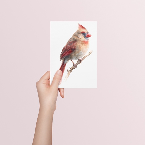 Watercolor Female Cardinal Bird Wall Art Print Unframed - Picture 5 of 7